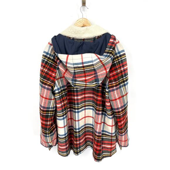 The Great. The Cabinmate Toggle Jacket Faux Shearling Greenwood Plaid size Large - Picture 9 of 13